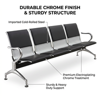 Chaise d'attente 2 places en PVC avec coussin, accoudoirs en acier chromé laminé à froid, dossier perforé, pour hôpital, aéroport, clinique, siège à poutre, vente en gros