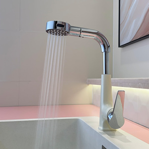 Pull-out Basin Faucet Single Handle Ceramic Valve Core Deck <b>Mounted</b> For Bathroom Sink - Product Image 2