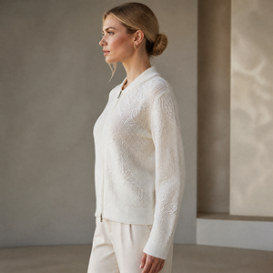 <span class=keywords><strong>Cardigan</strong></span> Elegante Casual da <span class=keywords><strong>Donna</strong></span> in Cotone con <span class=keywords><strong>Zip</strong></span> Integrale e Maniche Lunghe, Design Jacquard Personalizzato ODM/OEM per l'Inverno - Product Image 5