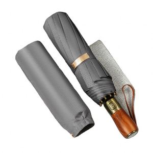 Parapluie de luxe de qualité supérieure avec poignée en bois, marque de luxe, ouverture et fermeture automatiques, pliable en 3 sections - Product Image 1
