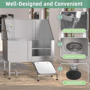 Estación de Lavado para Perros de 50 Pulgadas, Bañera de Acero Inoxidable para Perros, <span class=keywords><strong>Piscina</strong></span> Grande para Bañar Perros con Puertas Izquierda/Derecha y <span class=keywords><strong>Escaleras</strong></span> - Product Image 2