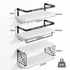 Estantes Flotantes de Madera de Estilo Rústico Blanco, Montados en la Pared con Cesta de Almacenamiento de Alambre y Barra para Toallas, para Baño, Cocina, Dormitorio - Product Image 1