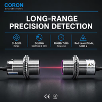 CORON GLR-T30-P M30 Capteur laser photoélectrique à faisceau traversant, sortie PNP NO/NC, détection de métaux, portée de détection 0-60m