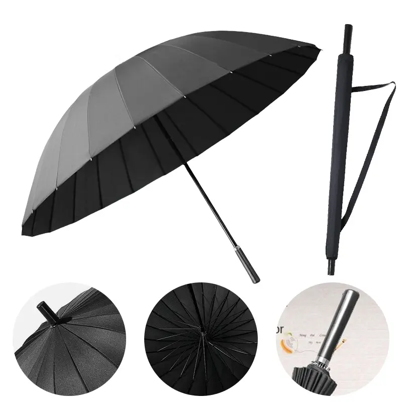ロングハンドル傘24ボーンブラックハンドルバッグ付きPayungカスタム防風ゴルフ自動傘雨用