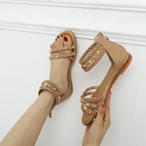 <span class=keywords><strong>Sandalias</strong></span> de Diseñador Marca Jarian para Mujer, Zapatos Planos <span class=keywords><strong>Gladiador</strong></span> de Alta Calidad, Calzado Elegante Casual de Verano con Remaches para Chicas - Product Image 1
