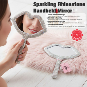 Espejo de Mano con Forma de Labios y Diamantes, Personalizable con Logotipo, Plateado Brillante con Cristales, para Salón de Belleza, Maquillaje y Uso Personal - Product Image 4