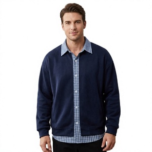 Chemise habillée en flanelle bleu marine pour homme avec motif à carreaux, col rabattu, manches longues, coupe classique, pour l'hiver - Product Image 1