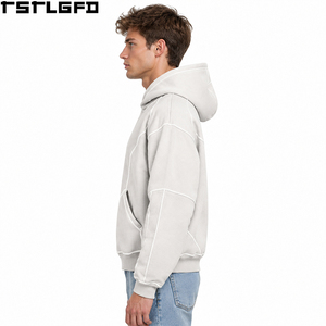 Oem Odm Contrast <b>Stitch</b> <b>Hoodie</b> Men Light Grey <b>Oversized</b> Drop Shoulder White Piping Seam Streetwear Y2K Casual Wholesale Bulk - Product Image 2