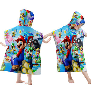 Peignoirs de <span class=keywords><strong>surf</strong></span> personnalisés pour filles et garçons, serviettes de piscine pour enfants, ponchos à séchage rapide en microfibre douce, serviettes de plage à capuche pour enfants avec dessins animés Mario - Product Image 1
