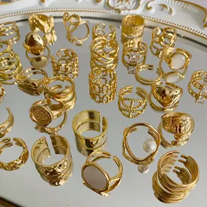 טרנדי תכשיטים פאנק מגניב מצופה זהב גיאומטרי פתיחת אצבע טבעות לנשים פשוט בציר stackable מתכוונן טבעת