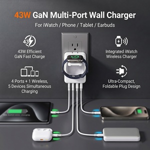 Caricatore USB-C HNT 43W a ricarica rapida, blocco di ricarica pieghevole magnetico wireless per Apple Watch, dock di ricarica, adattatore multiporta per <span class=keywords><strong>iPhone</strong></span> - Product Image 1