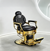 Chaise de barbier de salon haut de gamme, style antique, finition dorée, réglable en hauteur, pour la coupe et le rasage des cheveux
