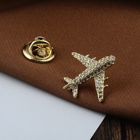 Broche Éblouissante Scintillante en Forme d'Avion, Exquise et Tendance, Ornements Chic pour Femme, Plaqué Or, Vente en Gros
