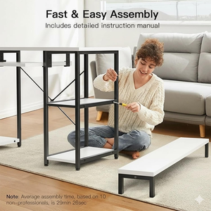 Muebles de Oficina de Diseño Moderno - <span class=keywords><strong>Escritorio</strong></span> Estilo Panel de Madera con Soportes para Monitor, Archivador de Tela, Mesa para Escribir/Jugar, Estantes y Ganchos - Product Image 4