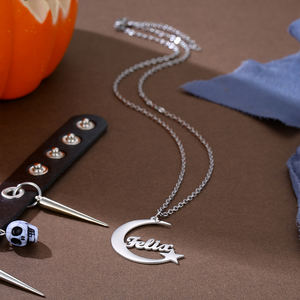 Collana con Ciondolo Luna e Stella Personalizzabile con <span class=keywords><strong>Nome</strong></span>, Placcata in Oro 18K, Catena a Maglie per Donne, Gioielli Classici da Festa in Acciaio Inossidabile - Product Image 4