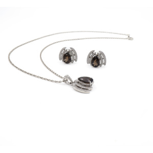Ensemble pendentif et boucles d'oreilles en argent sterling 925 avec quartz fumé naturel, plaqué rhodium, bijoux fins OEM ODM - Product Image 3