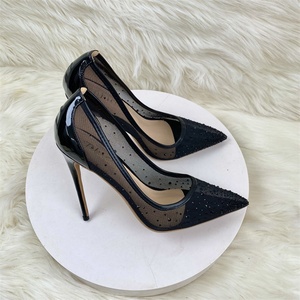 Venta al por mayor transfronteriza de comercio exterior: Nuevos tacones de aguja con punta, estilo europeo-americano, de malla negra, sin cordones, de 12CM/8CM de altura. - Product Image 3