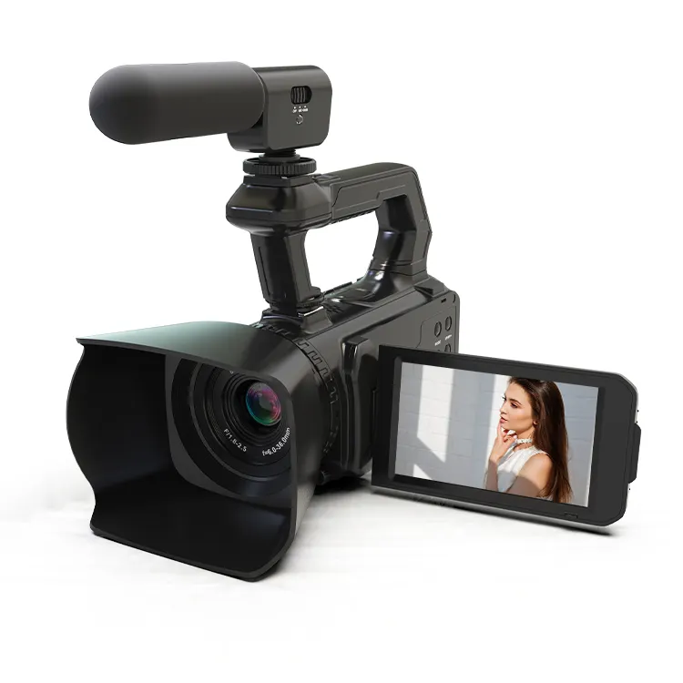 마이크와 휴대용 안정기가 있는 새로운 6X 광학 줌 4K 캠코더 56MP 비디오 카메라