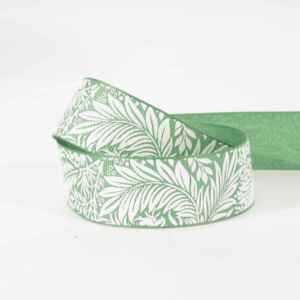 Bohemian <b>Botanical</b> Leaf <b>Printed</b> Ribbon Green White Grosgrain Ribbon for Clothing Curtain Decor - Product Image 3
