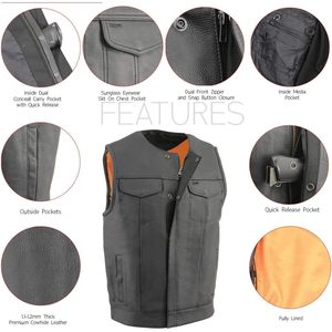 2025 cuero hombres MLM3515 Premium sin cuello Club estilo motocicleta chaleco negro Cool-Tec tratamiento de cuero para ropa de carreras - Product Image 3