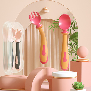 Ensemble cuillère et fourchette pour bébé, design conique, sans BPA, en polypropylène, pour l'alimentation complémentaire de 0 à 12 mois, avec boîte de rangement - Product Image 1