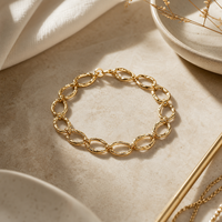 Bracelet à maillons ovales ondulés, chaîne en métal, fermoir mousqueton, bijoux de mode, cadeau