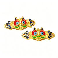Barre d'espacement en alliage de zinc plaqué or 18 carats, motif Danse du Lion Fu émaillé, style chinois vintage, breloque DIY pour la fabrication de bijoux unisexe