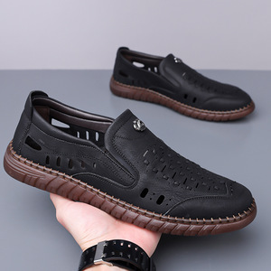 White Leather Loafers Slip-On Breathable Hollow-Out Soft Sole Men's Casual Shoes Summer Driving Shoes - Product Image 4