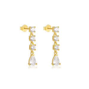 Pendientes de Plata de Ley S925 Chapados en Oro de 18k con Circonita en Forma de Gota de Agua para Niñas - Product Image 2