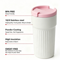 Thermos Tair en acier inoxydable 304, rose, avec nœud floral, côtelé, sans BPA, isolé sous vide, avec couvercle rabattable et boîte cadeau