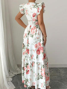Vestido Maxi Elegante y Transpirable de Verano para Mujer, Estilo Casual/Formal, sin Mangas, Cuello en V, Estampado Floral, con Volantes en el Dobladillo - Product Image 6