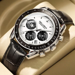 Montre-bracelet à quartz pour homme de luxe, chronographe, calendrier, étanche, lumineuse, de marque haut de gamme, avec cadran rond - Product Image 1