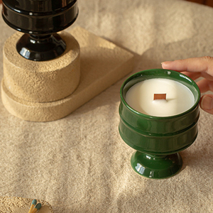 Bougie d'aromathérapie artisanale en cire <span class=keywords><strong>de</strong></span> soja, dans un pot en céramique à <span class=keywords><strong>pied</strong></span> haut, au design moderne, longue durée, pour la maison et la chambre, idéale pour les fêtes <span class=keywords><strong>de</strong></span> Diwali - Product Image 5