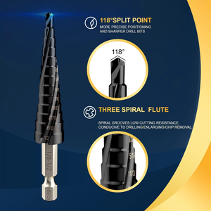 Ba xoắn ốc sáo <span class=keywords><strong>Hex</strong></span> <span class=keywords><strong>Shank</strong></span> unibit bước khoan <span class=keywords><strong>bit</strong></span> cho kim loại gỗ khoan M35 Cobalt bước khoan <span class=keywords><strong>bit</strong></span> thiết lập tác động 1/8 7/8 sẵn sàng - Product Image 6