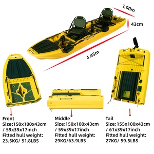 Kayak Modular de 14 pies/10 pies para Dos/Una Persona, Kayak de Pesca con Asiento Superior, para 2 o 1 Persona, Tres/Dos Secciones, Rotomoldeado en HDPE, con Pedales - Product Image 5