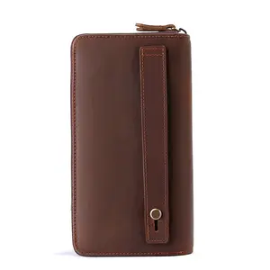 High Quality Vintage Custom Logo Credit Card Holder Clutch Bag Phone Purse Genuine Leather Long Wallet for Men