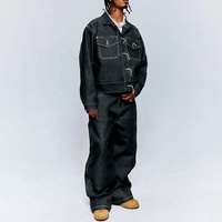 Ensemble 2 pièces sur mesure en jean japonais selvedge boutonné, coupe ample, pour homme – Pantalon et veste en denim épais
