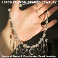 Collier ras du cou Y2K à couches, en éclats de pierre naturelle, avec chaîne à maillons en acier inoxydable et perles pastel artistiques, pour cadeau, production rapide