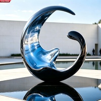 YOUFINE Sculpture d'art moderne abstraite en acier inoxydable en forme de croissant, polie, pour l'aménagement paysager des bâtiments commerciaux