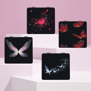 Miroir <span class=keywords><strong>de</strong></span> maquillage pliable compact en cuir PU avec logo personnalisé, double face, carré, pour voyage, cadeau promotionnel - Product Image 2