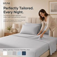 Ensemble de draps plats anti-rides HONI avec logo personnalisé, 50% polyester, 50% coton, style moderne, lit double, 300 fils, 4 pièces, pour tous les âges