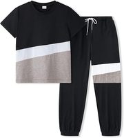 Vêtements pour garçons en élasthanne/coton de haute qualité de marque BKD personnalisés OEM, ensembles décontractés 2 pièces, patchwork rayé contrasté, logo sur le devant
