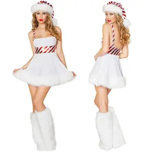 一种尺寸的白色圣诞女孩连衣裙圣诞雪人连衣裙圣诞服装性感夜总会表演舞者服装