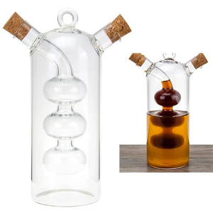 Distributeur de borosilicate 2 <span class=keywords><strong>en</strong></span> 1 <span class=keywords><strong>pour</strong></span> huile et vinaigre soufflé à la main Bouteille de cruet avec <span class=keywords><strong>bouchon</strong></span> <span class=keywords><strong>en</strong></span> liège - Product Image 1