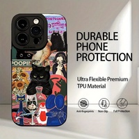 Coque de téléphone antichoc en TPU souple avec motif floral et chat noir mignon, pour iPhone 14, 15, 16 Plus, 17 Pro Max – Vente en gros