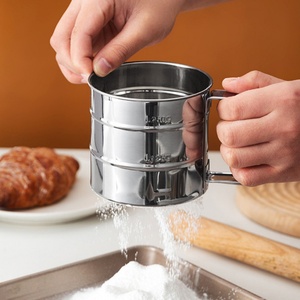 Wholesale Stainless Steel Flour Sieve Cup Semi-Automatic Handheld Mesh Sifter <b>Baking</b> Powder Sugar Household Use Hand Wash Only - Product Image 1