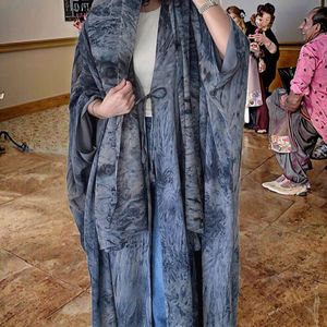 Full Sleeve Open Front Polyester Anti-Static Abayas Turkey <b>Kaftan</b> Arabian Jilbabs Maxi Dresses Hijab Middle Eastern <b>Women</b> Tie - Product Image 3