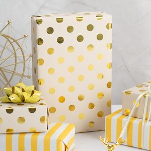 MAYPLUSS Gift Wrapping Paper Roll 17in x 33ft Reversible Yellow Polka Dot Stripe Metallic Foil Packaging Paper - Product Image 2