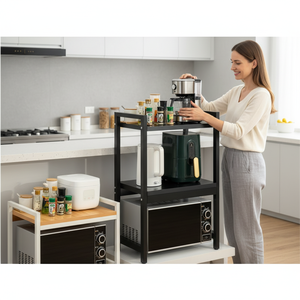 Étagère de rangement de cuisine extensible et écologique pour <span class=keywords><strong>micro</strong></span>-ondes, fruits et vaisselle, réglable et rétractable, double, pour comptoir - Product Image 5