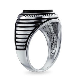 Bague pour homme en argent sterling 925, style rétro rayé, avec pierre précieuse ovale en onyx rouge/noir, bijoux punk turcs thaïlandais personnalisés - Product Image 3